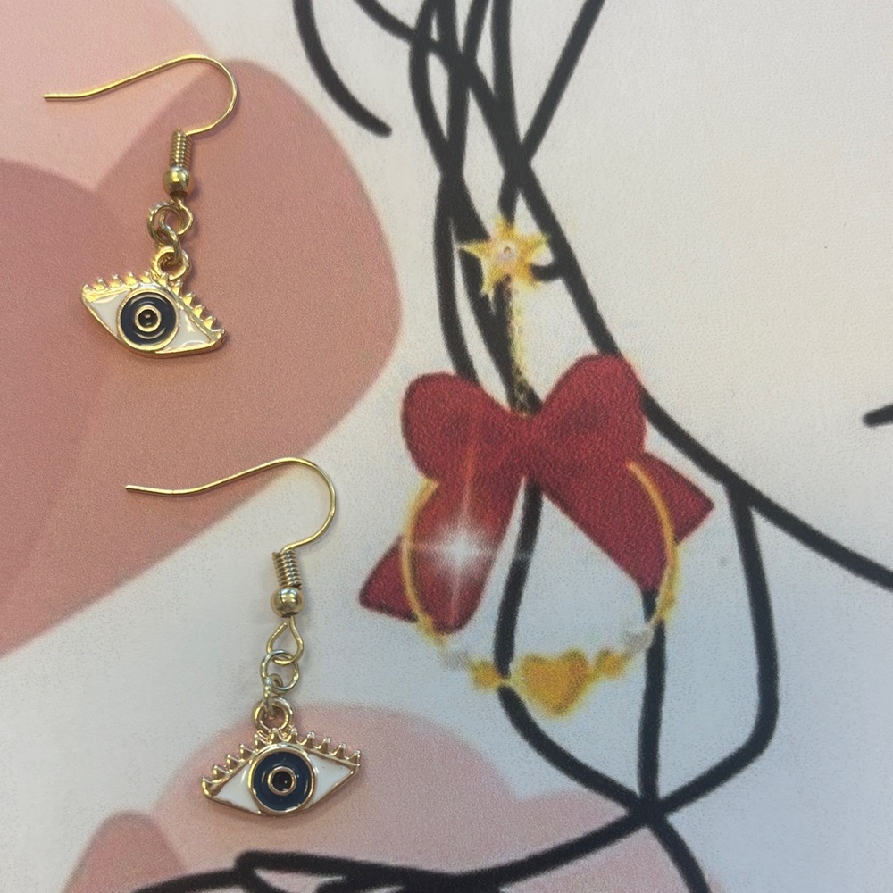 Hand Crafted Gold Eye Earrings for Kids Evil Eye